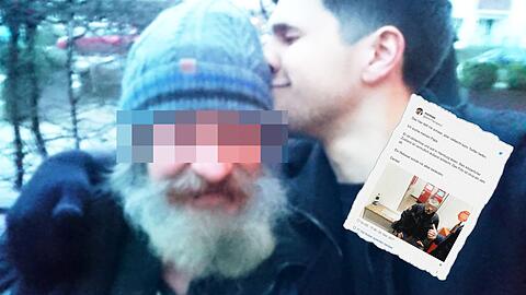 Hier hat Norman Wolf seinen Vater in Hamburg getroffen. Rechts: Der Such-Tweet mit dem Foto seines Vaters, das dem 26-Jährigen zugeschickt worden ist.