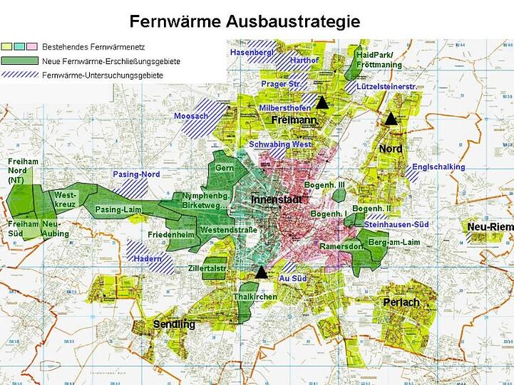 Die Fernwärme-Erschließungsgebiete dieses Jahres sind grün markiert.