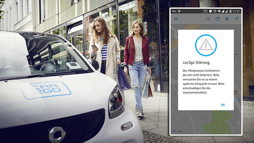 car2go ist seit Stunden nicht erreichbar. Die Bordcomputer in den Autos zeigen lediglich "System Startup" an.