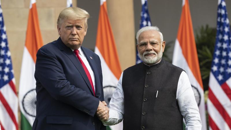 Donald Trump und Narendra Modi während ihres Treffens in Neu Delhi. Donald Trump und Narendra Modi während ihres Treffens in Neu Delhi.