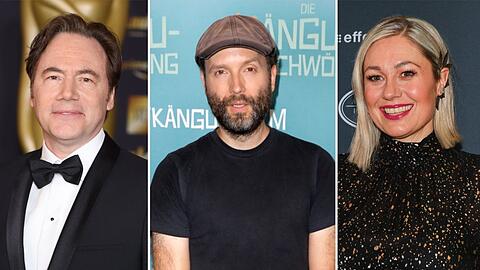 Marc-Uwe Kling (Mitte) sagt Deepfakes per Petition den Kampf an. Stars wir Michael Bully Herbig und Ruth Moschner unterstützen ihn dabei.