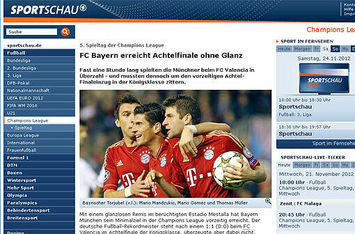 Auch sportschau.de sieht die Bayern-Leistung als glanzlos an