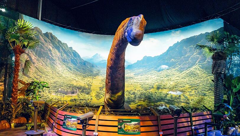 Begrüßt wird man vom beruhigenden, aber riesigen Pflanzenfresser: dem Brontosaurus. Begrüßt wird man vom beruhigenden, aber riesigen Pflanzenfresser: dem Brontosaurus.