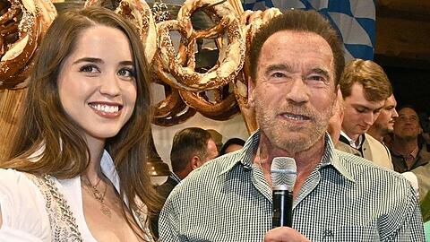 Arnold Schwarzenegger und seine Tochter Christina bei der Weißwurstparty im Stanglwirt 2020 in Kitzbühel.