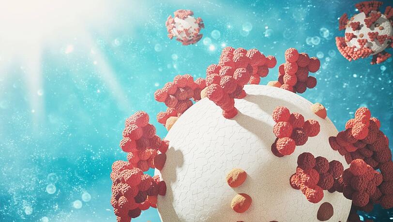 Eine 3D-Illustration des Coronavirus. Was hat Sars-Cov-2 alles ausgelöst? Das Statistische Bundesamt liefert Zahlen.