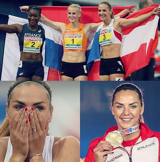 Bei der EM in Amsterdam stellte sie einen neuen österreichischen Rekord auf und gewann die Bronzemedaille. Optisch ist sie auf Goldkurs.