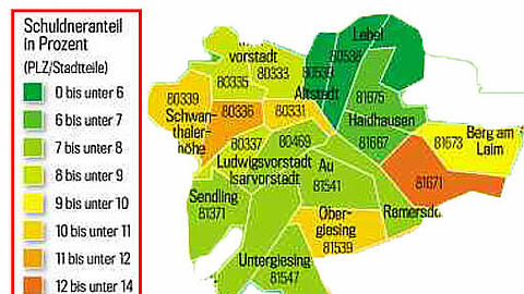 Beim Thema Finanzen zieht sich ein Riss durch die Stadt. In Riem und am Hasenbergl sind die Menschen besonders häufig verschuldet.