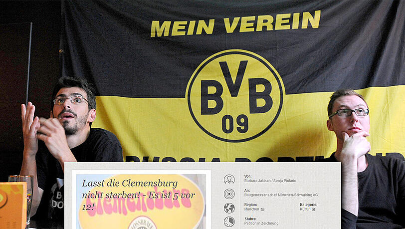 Die Clemensburg gilt als Hochburg der Münchner Borussen, nun ist ihr weiteres Bestehen in Gefahr. Eine Petition will sie retten. Die Clemensburg gilt als Hochburg der Münchner Borussen, nun ist ihr weiteres Bestehen in Gefahr. Eine Petition will sie retten.