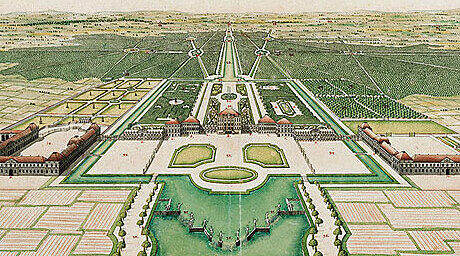 Die Schloss- und Gartenanlage Nymphenburg (Ausschnitt), Johann Adam von Zisla, um 1723.