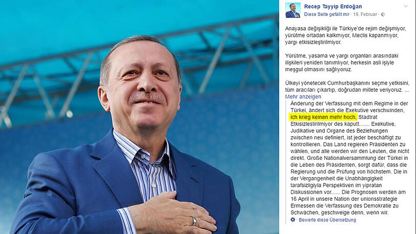 Die automatische Facebook-Übersetzung ist kein Freund von Erdogan.