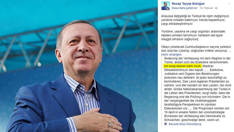 Die automatische Facebook-Übersetzung ist kein Freund von Erdogan. Die automatische Facebook-Übersetzung ist kein Freund von Erdogan.