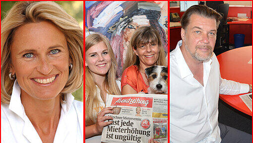 Sie lesen und schätzen die Münchner Abendzeitung: Sabine Mühlner (Immobilien-Kauffrau), Barbara Oberneder (Kinderärztin, mit Tochter Katharina) und Gerhard Mayrhofer (1860-Präsident).
