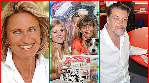 Sie lesen und schätzen die Münchner Abendzeitung: Sabine Mühlner (Immobilien-Kauffrau), Barbara Oberneder (Kinderärztin, mit Tochter Katharina) und Gerhard Mayrhofer (1860-Präsident).