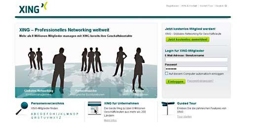 Starrseite des Karriere-Portals Xing.