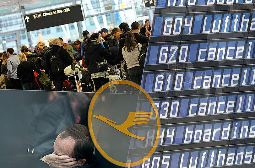 Lange Warteschlangen an den Schaltern, endloses Warten in den Terminals und fast jeder Langstreckenflug der Lufthansa fällt streikbedingt aus.