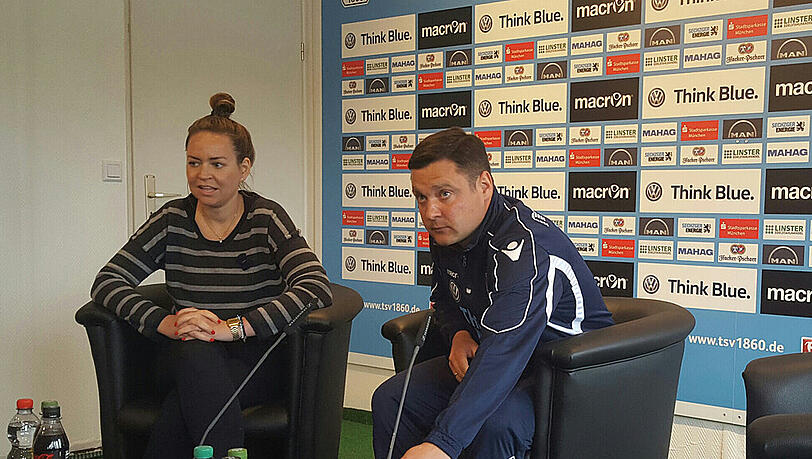Erst an der Seite von 1860-Pressesprecherin Lil Zercher bei der Pressekonferenz, am Sonntag in Frankfurt an der Seitenlinie: Denis Bushuev, eigentlicher Co-Trainer von Daniel Bierofka, wird das letzte Saisonspiel der Löwen leiten. Erst an der Seite von 1860-Pressesprecherin Lil Zercher bei der Pressekonferenz, am Sonntag in Frankfurt an der Seitenlinie: Denis Bushuev, eigentlicher Co-Trainer von Daniel Bierofka, wird das letzte Saisonspiel der Löwen leiten.