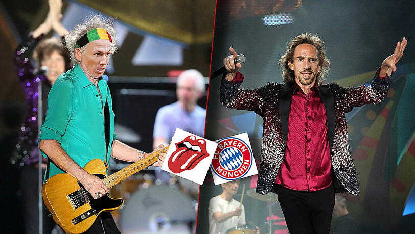 Die bayerischen Rolling Stones: Arjen Robben als Stones-Gitarrist Keith Richards und Franck Ribéry als Sänger Mick Jagger. Die Kult-Band tritt im Olympiastadion auf, die Bayern in der Allianz Arena. Fotomontage: AZ Die bayerischen Rolling Stones: Arjen Robben als Stones-Gitarrist Keith Richards und Franck Ribéry als Sänger Mick Jagger. Die Kult-Band tritt im Olympiastadion auf, die Bayern in der Allianz Arena. Fotomontage: AZ