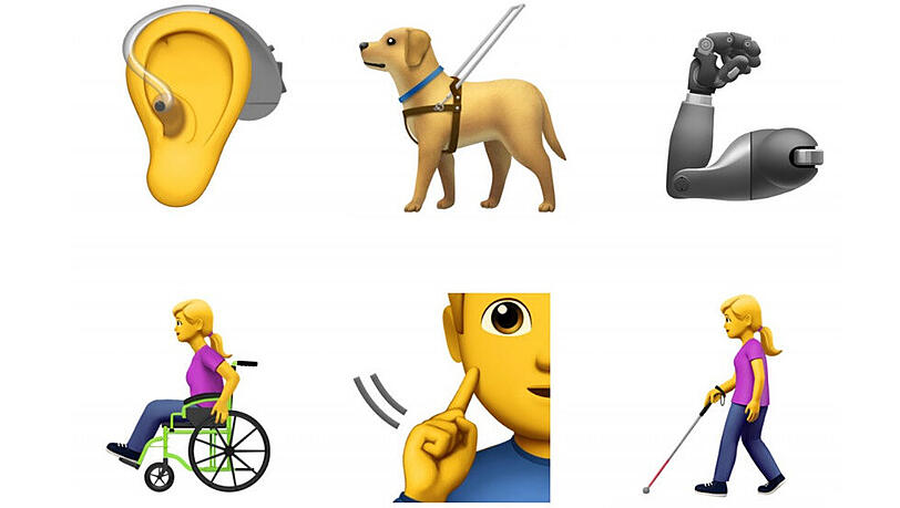 Geht es nach Apple, soll es zukünftig mehr Sichtbarkeit für das Thema Behinderungen im Alltag geben - dank neuer Emojis. Geht es nach Apple, soll es zukünftig mehr Sichtbarkeit für das Thema Behinderungen im Alltag geben - dank neuer Emojis.