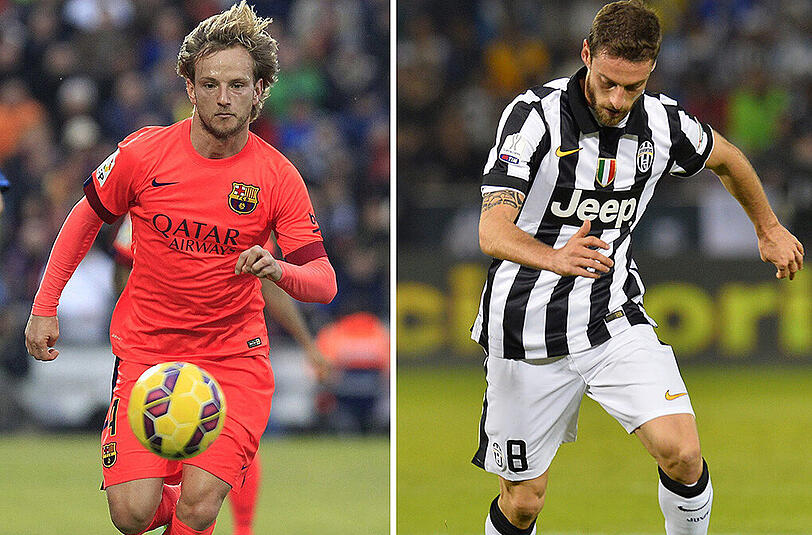 Mittelfeld rechts: Ivan Rakitic (27) - Claudio Marchisio (29): Rakitic gehört zu den Gewinnern der Saison. Der Ex-Schalker hat Urgestein Xavi verdrängt und überzeugt durch seine hohe Laufbereitschaft. Bei Juventus hat sich Marchisio zu einer verlässlichen Größe entwickelt. Er spielt bereits seit 1993 für den Club und gilt taktisch und technisch als intelligenter Spieler.