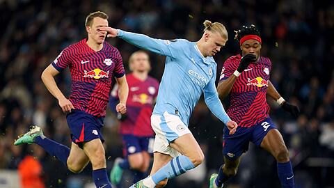 City-Torjäger Erling Haaland (M) traf auch gegen Leipzig.