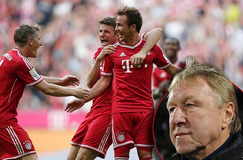Rote Serienjubler: Zuletzt feierten Bastian Schweinsteiger (l.) und Thomas Müller (Mitte) Torschütze Mario Götze beim 3:2 gegen Hertha BSC.