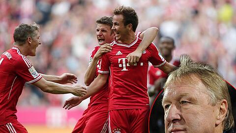 Rote Serienjubler: Zuletzt feierten Bastian Schweinsteiger (l.) und Thomas Müller (Mitte) Torschütze Mario Götze beim 3:2 gegen Hertha BSC.
