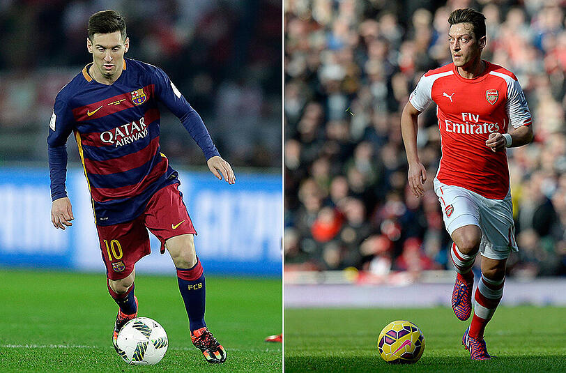 Lionel Messi (FC Barcelona) und Mesut Özil (FC Arsenal, rechts).