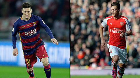 Lionel Messi (FC Barcelona) und Mesut Özil (FC Arsenal, rechts).