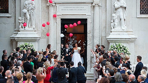 Bastian Schweinsteiger und Ana Ivanovic nach der Hochzeit in Venedig.