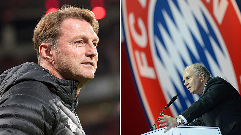 Bayern-Präsident Uli Hoeneß (rechts) hält große Stücke auf Leipzigs Trainer Ralph Hasenhüttl.