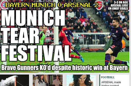 Die Sun betrauert das "Tränen Festival München. Die tapferen Gunners fliegen trotz eines historischen Sieges raus."