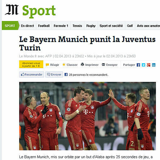 Die französische Seite "Le Monde" schreibt "Bayern München bestraft Juventus Turin".