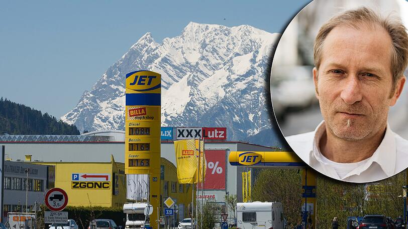 Verbaute Alpenlandschaft: Shopping-Welt bei Liezen im Ennstal.