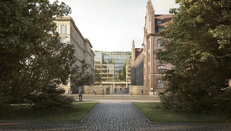So könnte der Blick vom Alten Botanischen Garten in Richtung Oberlandesgericht einmal aussehen.