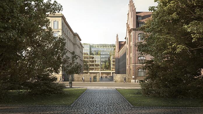 So könnte der Blick vom Alten Botanischen Garten in Richtung Oberlandesgericht einmal aussehen.