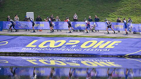 Beton statt Schnee: Biathlon im M&uuml;nchner Olympiapark.