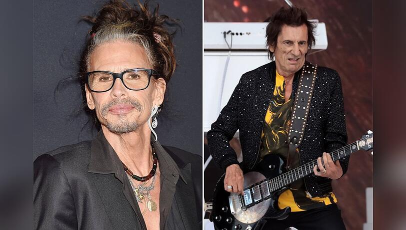 Steven Tyler (l.) und Ronnie Wood teilten sich bei dem Musikevent die Bühne.