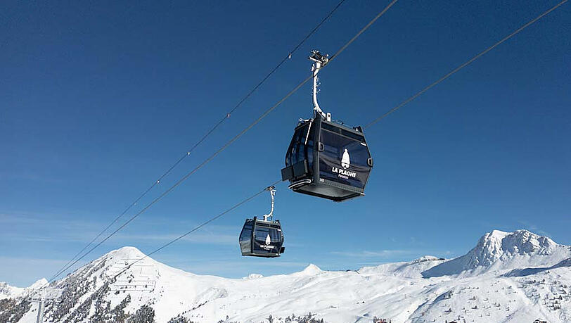 Die neue Seilbahn Roche de Mio im französischen Skigebiet La Plagne.