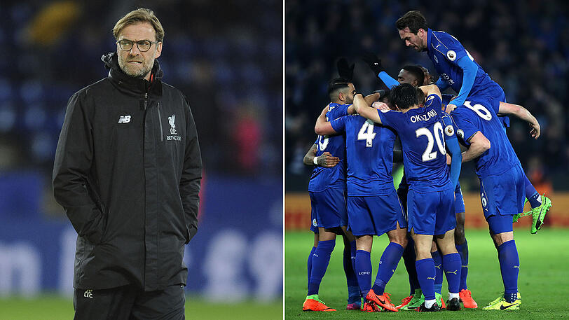 Not amused: Liverpools Trainer Jürgen Klopp (links) - und die jubelnde Leicester-Meute.