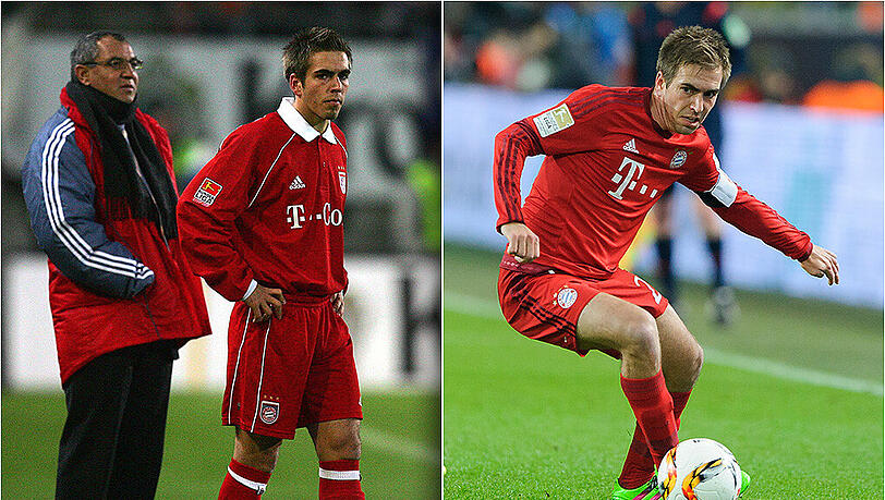 Sein erstes BL-Partie für den FC Bayern: Lahm wird am 19. November 2005 gegen Arminia Bielefeld eingewechselt (l.). Rechts Lahm beim Duell gegen Dortmund in seinem 300. Bayern-Bundesliga-Spiel. Sein erstes BL-Partie für den FC Bayern: Lahm wird am 19. November 2005 gegen Arminia Bielefeld eingewechselt (l.). Rechts Lahm beim Duell gegen Dortmund in seinem 300. Bayern-Bundesliga-Spiel.