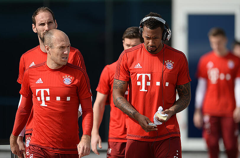 Trainieren endlich wieder mit dem Rest der Mannschaft: Robben und Boateng.