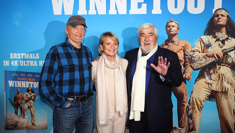 Die Schauspieler, Terence Hill (von links), Uschi Glas und Mario Adorf. Die Schauspieler, Terence Hill (von links), Uschi Glas und Mario Adorf.