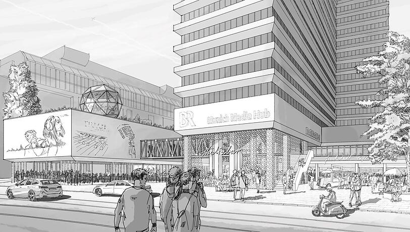 "Munich Media Hub" nennt der BR das Projekt, das im Sockel des Hochhauses an der Arnulfstraße entstehen soll. Nach der Umstrukturierung des Stammgeländes soll hier ein Ausbildungscampus für Medienberufe untergebracht werden. "Munich Media Hub" nennt der BR das Projekt, das im Sockel des Hochhauses an der Arnulfstraße entstehen soll. Nach der Umstrukturierung des Stammgeländes soll hier ein Ausbildungscampus für Medienberufe untergebracht werden.