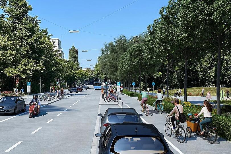 So soll die Karl-Theodor-Straße in Schwabing aussehen, wenn sie fertig umgebaut ist. So soll die Karl-Theodor-Straße in Schwabing aussehen, wenn sie fertig umgebaut ist.