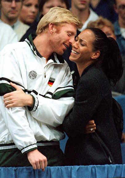 Barbara und Boris Becker lernen sich Anfang der 90er in einem Restaurant in München kennen. Das Foto zeigt die beiden beimDaviscup 1997. Barbara und Boris Becker lernen sich Anfang der 90er in einem Restaurant in München kennen. Das Foto zeigt die beiden beimDaviscup 1997.