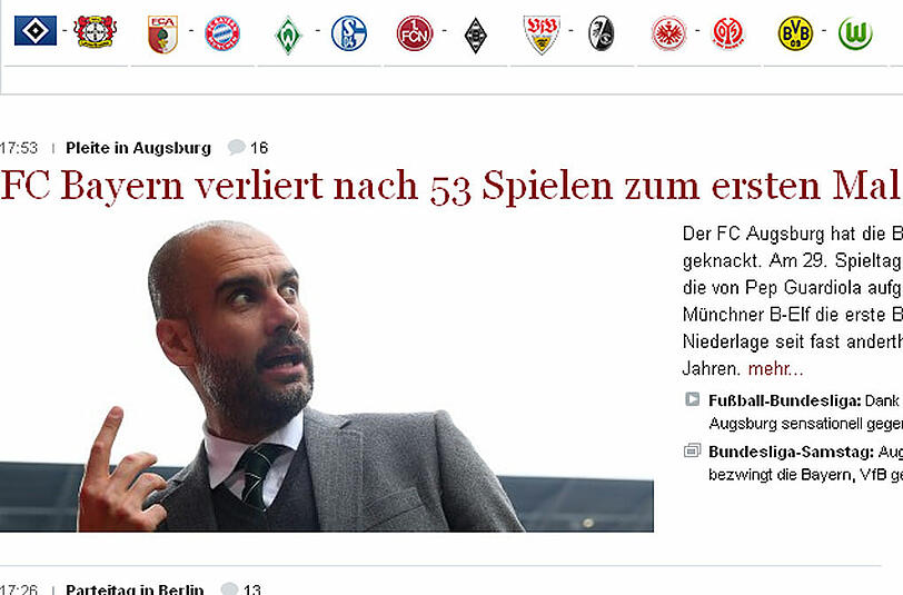 welt.de schreibt: FC Bayern verliert nach 53 Spielen zum ersten Mal