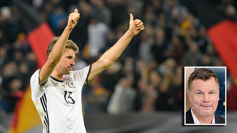 In der Nationalelf behält Thomas Müller noch seinen Stammplatz, glaubt Thomas Helmer (kl. Foto).