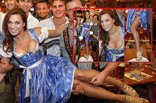 Die EHC-Stars tragen Wiesn-Playmate Katharina Wyrwich auf Händen. Die Bilder