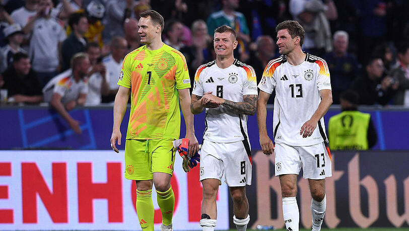 Manuel Neuer, Toni Kroos und Thomas Müller (v.l.) beendeten im Sommer ihre DFB-Karrieren.