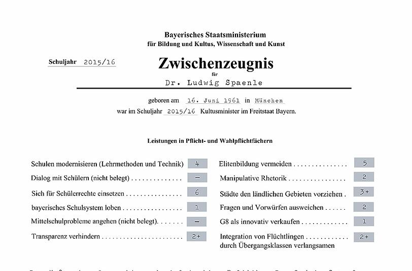 Schülervertreter übergaben symbolisch Ludwig Spänle ein Zeugnis.